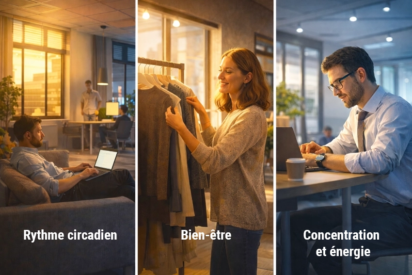Éclairage centré sur l’humain favorisant le rythme circadien, le bien-être et la concentration dans les environnements commerciaux